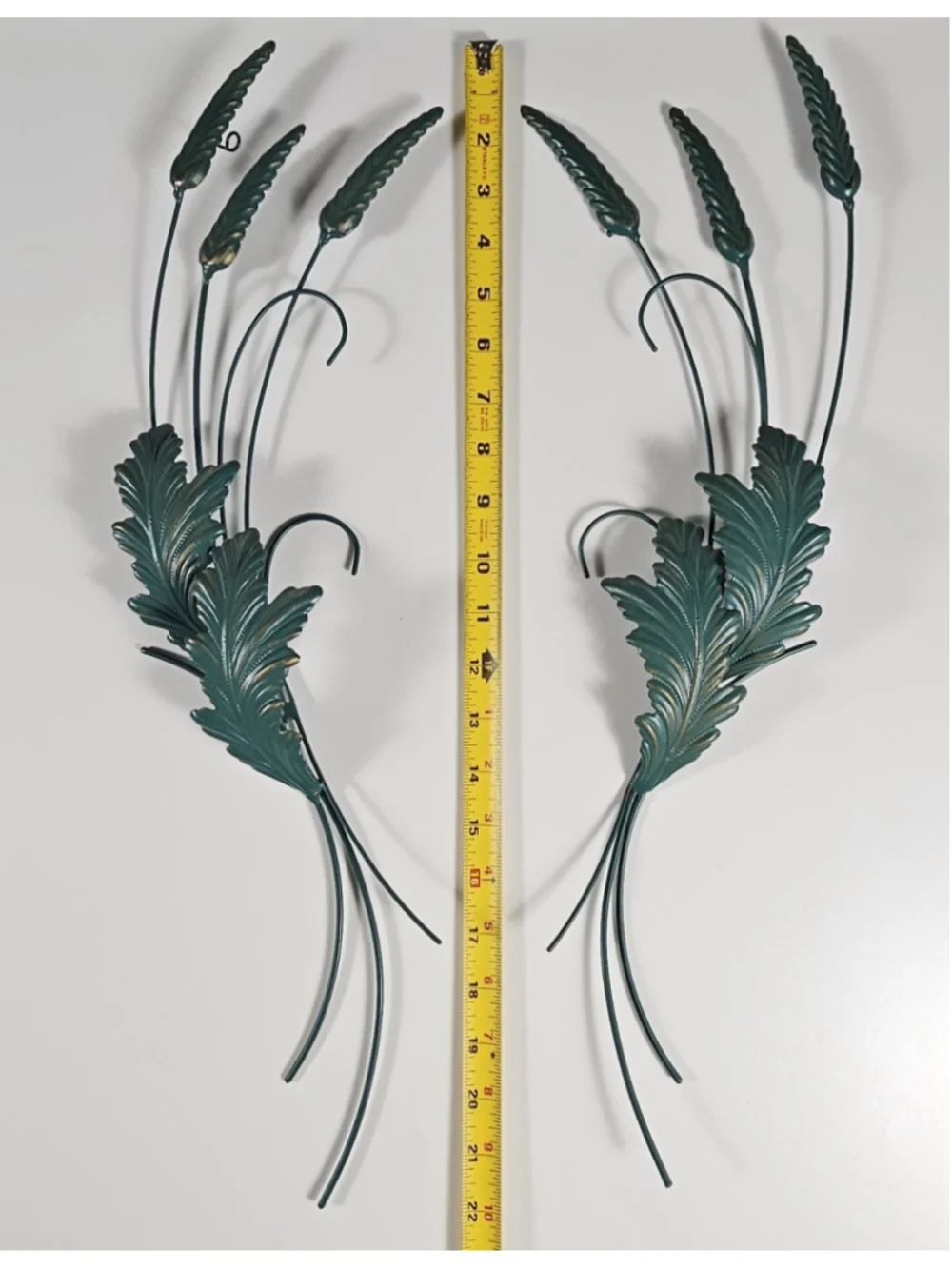 Vintage Italian Tole Wheat Sheaf Wall Art Pair 22 Mid Century Metal Leaf Plaque